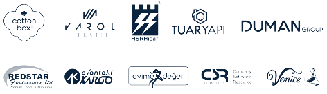 DUYU kullanan işletmelerin logoları: Cotton Box, Varol Tekstil, HSR Hisar, Tuar Yapı, Duman Group, Redstar Foodservice, Avantajlı Kargo, Evime Değer, CSR ve Venice.